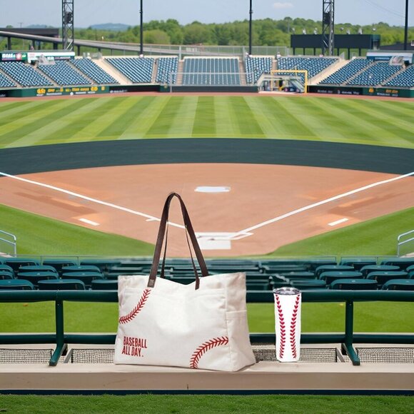 Baseball Mom Bag Canvas 17.5x7x12.5in Tote & Tumbler Gift Set Sports Fan main image 5